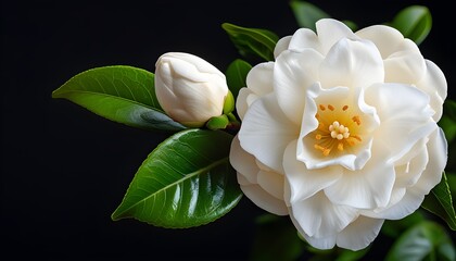 Wall Mural - Elegant White Camellia Against Dark Canvas