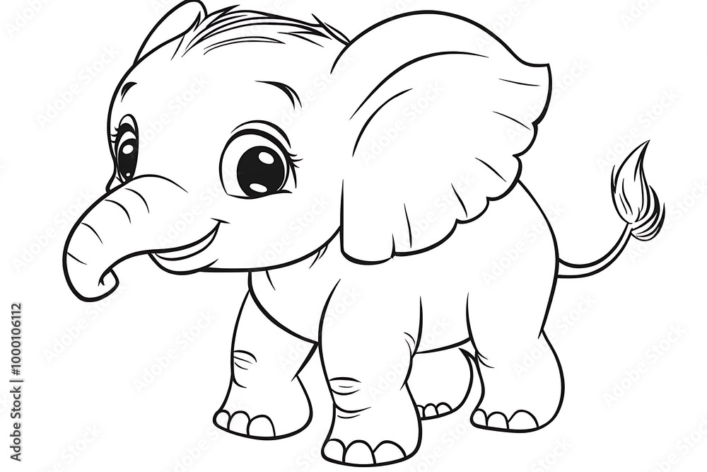 Cute Baby Elephant Cartoon Illustration for Coloring Pages Stock ...