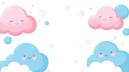 Wall Mural - White background with pink and blue bubbles white border around the clouds,