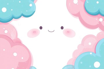 Wall Mural - White background with pink and blue bubbles white border around the clouds,