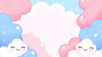 Wall Mural - White background with pink and blue bubbles white border around the clouds,
