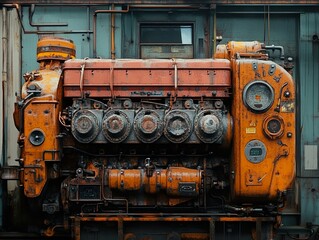 Canvas Print - Rusty Industrial Engine Close Up