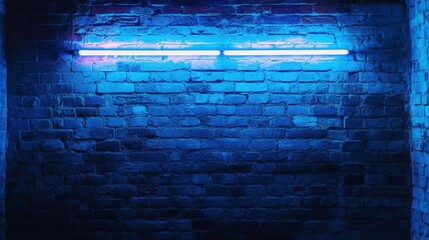 Poster - A vibrant blue neon light glowing against an exposed brick wall, casting a cool and electric ambiance in the space