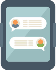 Poster - tablet is displaying a chat conversation between two people using an instant messaging app