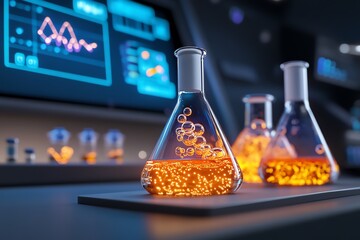 Poster - Fantasy science lab with magical teaching materials, where beakers bubble with glowing liquid, and interactive charts change as students learn
