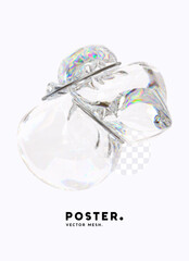 Poster - Creative abstract poster design with transparent glass, 3d object with reflections and soft iridescent surface of liquid gel latex material, on a white background. Vector illustration