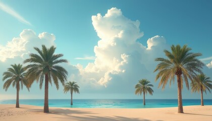 Poster -  Tranquil beach scene with palm trees and clear blue sky