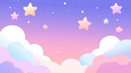 Wall Mural - Cute pastel background with stars and clouds