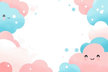 Wall Mural - White background with pink and blue bubbles white border around the clouds,