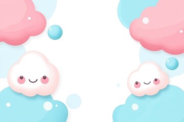 Wall Mural - White background with pink and blue bubbles white border around the clouds,