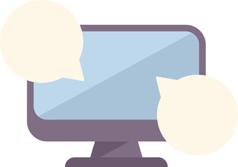 Poster - This vector illustration features a desktop computer with two speech bubbles, symbolizing online communication and digital conversations