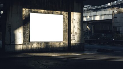 Poster - An empty white poster on the side of a gritty downtown overpass, waiting for a message to be displayed.