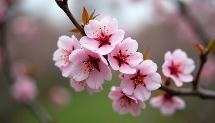 Wall Mural -  Blooming beauty  A closeup of delicate pink cherry blossoms