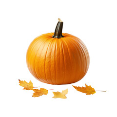 Wall Mural - Orange Pumpkin with Autumn Leaves Isolated
