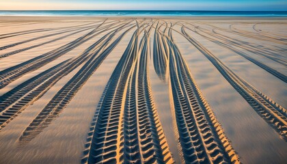 Canvas Print - Tire Tracks Imprinted on the Sandy Shoreline