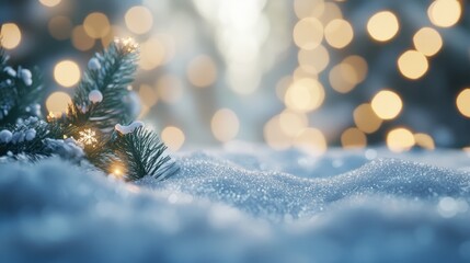 Wall Mural - Christmas Winter Scene with Dreamy Bokeh and Snow