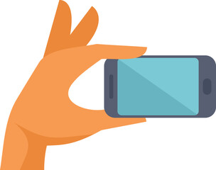 Poster - Cartoon hand holding horizontally a smartphone with blank screen, taking a photo or recording a video