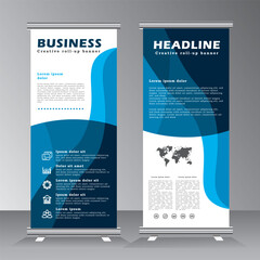 Wall Mural - Blue colour roll up banner template design, roll up banner design template, Vertical banner template, pull up, sandees, for event, project, exhibition, conferance, company, vector eps 10