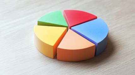 Aufkleber - A close-up of a financial pie chart displaying customer demographics, with distinct colors for age groups and gender, arranged on a light wooden background for contrast.