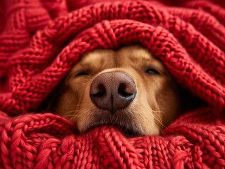 Dog's nose sticks out from under a wool blanket Artificial Intelligence. 