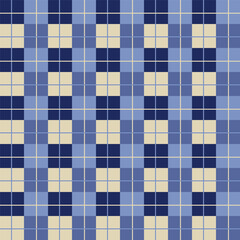 Wall Mural - Plaid repeat pattern in blue and light yellow.Gingham seamless pattern with stripes.Checkered tartan Geometric graphic vector illustration background.