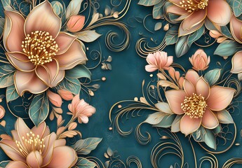 Wall Mural - Elegant Floral Pattern with Gold Accents