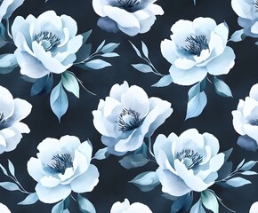 Sticker - Watercolor Floral Seamless Pattern with Blue Flowers