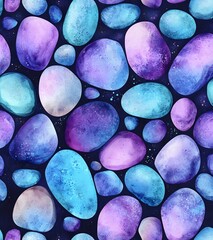 Poster - Abstract Watercolor Seamless Pattern with Blue and Purple Stones