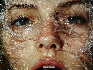 Wall Mural - Close-Up Portrait of a Woman Submerged in Water