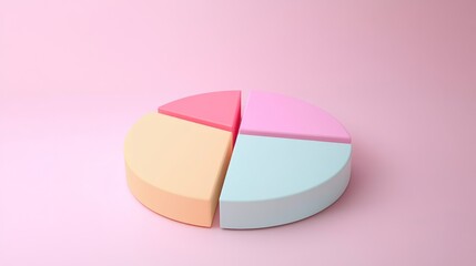 Poster - A creative 3D pie chart in pastel colors, each segment slightly tilted for emphasis, set against a soft gradient background, representing data visualization in a minimalistic design.