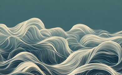 Poster - Abstract Wavy Lines Pattern in Teal and Beige