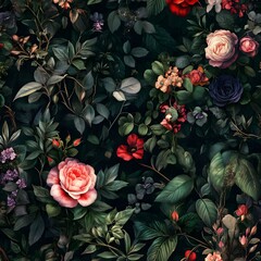 Canvas Print - Dark and Lush Floral Seamless Pattern