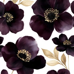 Poster - Watercolor Burgundy Flowers with Gold Accents