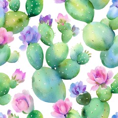 Wall Mural - Watercolor Cactus Seamless Pattern