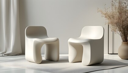 Wall Mural - Modern Morandi-Inspired Plastic Stools with Matte Finish on Clean White Background