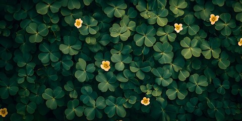 Poster - Green Clover Background with Flowers