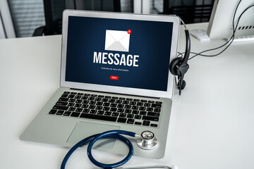 Poster - email notification message showing on computer screen snugly. digital marketing message information 
