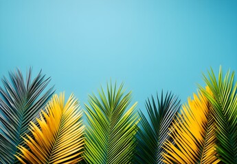 Sticker - Tropical Palm Leaves on Blue Background