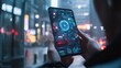 © Seree  - A person holds a smartphone showcasing a futuristic AI-powered interface, highlighting advanced technology, digital innovation, data visualization, and user experience.