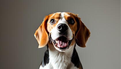 Wall Mural - Charming Beagle with a Warm Smile in a Minimalist Studio Setting