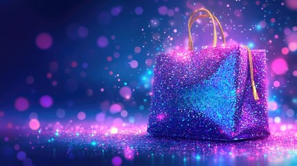 Bright and glamorous shopping bag with glitter in colorful flash sale concept