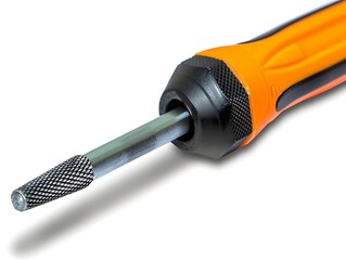 Orange screwdriver isolated on white background.