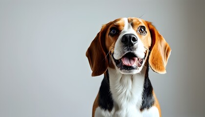 Wall Mural - Charming Beagle with a Warm Smile in a Minimalist Studio Setting