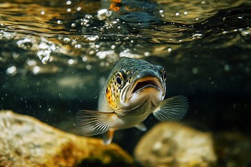 Canvas Print - A close-up of a fish swimming underwater, showcasing its features and the surrounding aquatic environment.