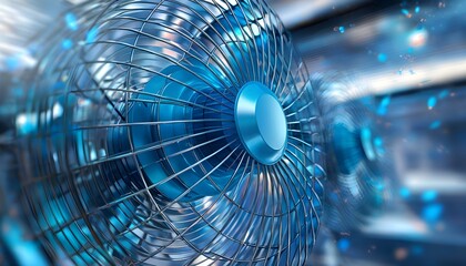 Wall Mural - Dynamic close-up of spinning fan blades creating a sense of motion and cooling effect