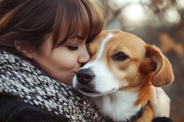 Canvas Print - A woman affectionately kisses her dog, showcasing a bond of love and companionship.