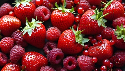 Wall Mural - Vibrant medley of strawberries and raspberries adorned with luscious red berries