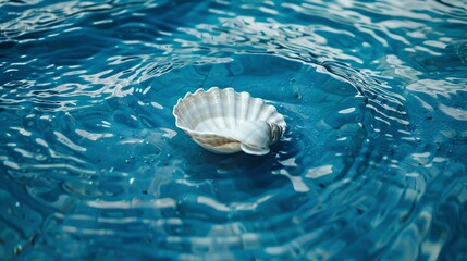 Canvas Print - A single white seashell floating in turquoise water.