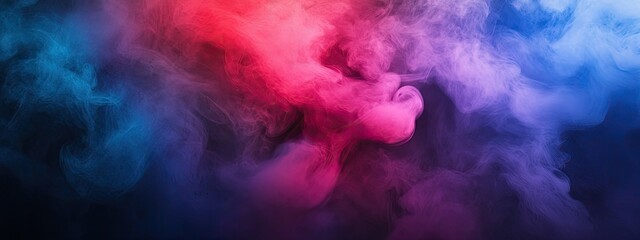 Dramatic smoke and fog in contrasting vivid red, blue, and purple colors.