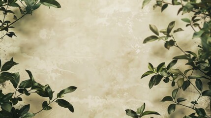 Wall Mural - The background is plain and beige, with some green leaves and branches partially visible around the edges of the frame